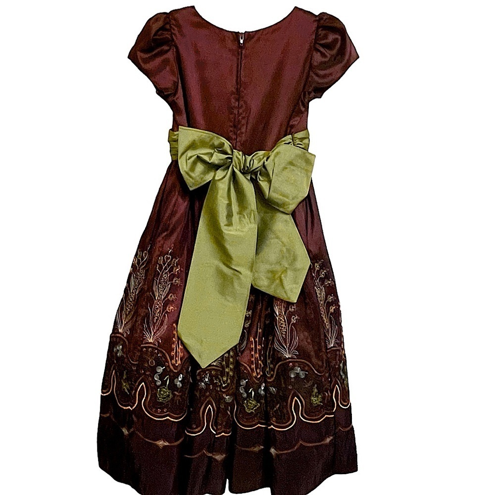Sweet Kids Burgundy Embroidered Taffeta Midi Dress Size 6 - Picture 3 of 11